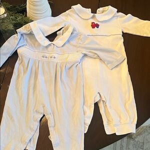 Little English and Kissy Kissy set of 2 Light Blue and White One Pieces rompers